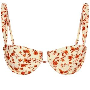 Monday Swimwear Floral Bikini Top in Cream and Red